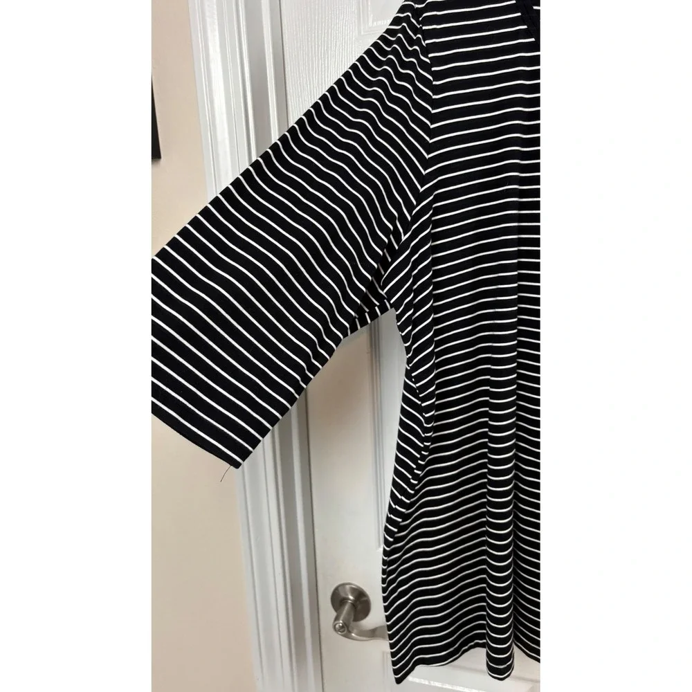 Catherines Suprema Collection Black White Striped 3/4 Sleeve Top 1X 18/20W